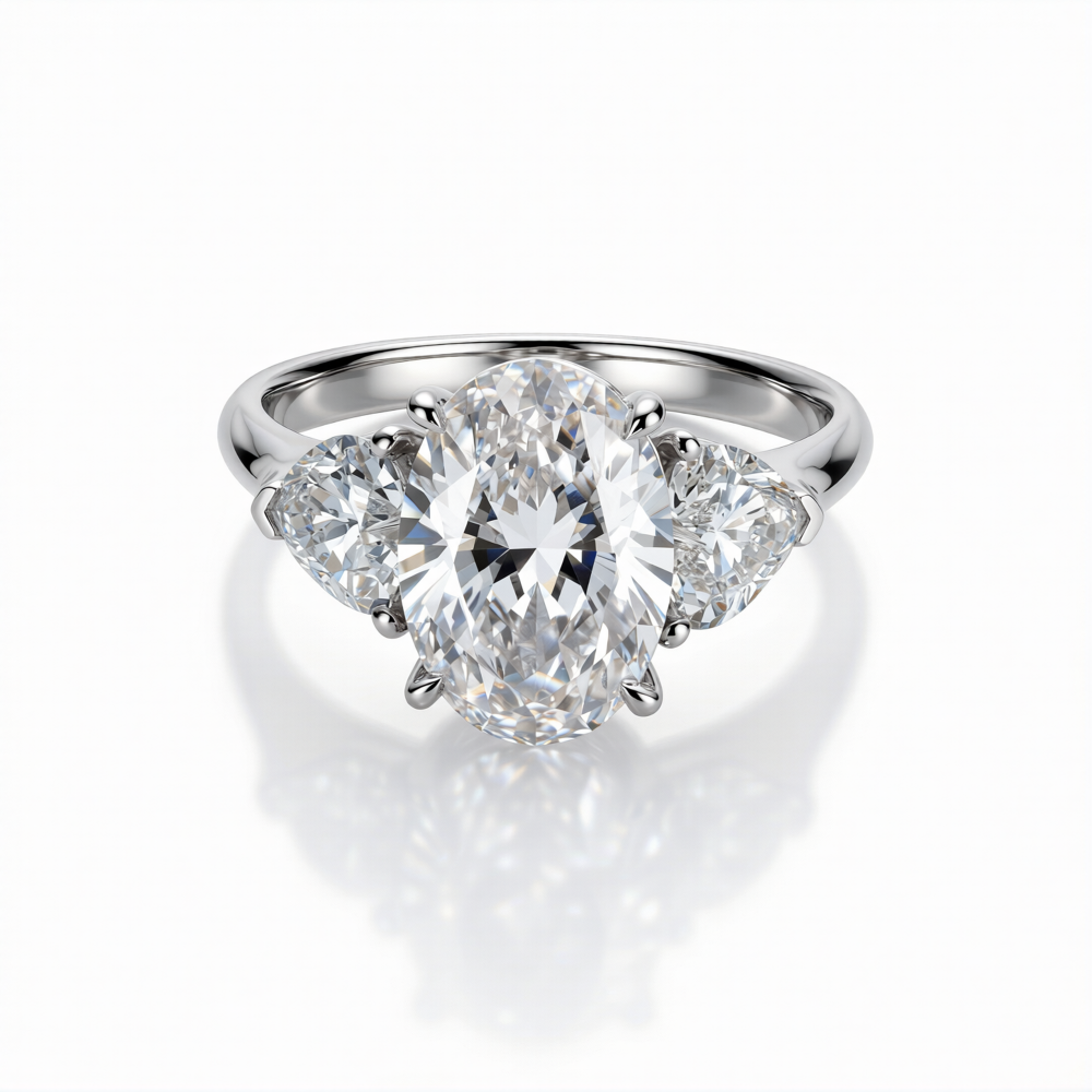 Oval & Heart Cut Three-Stone Lab-Grown Diamond Ring in 18K Gold