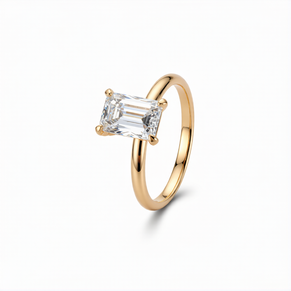 Emerald Cut Lab-Grown Diamond Ring in 18K Gold