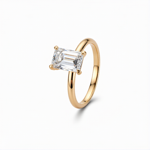 Emerald Cut Lab-Grown Diamond Ring in 18K Gold