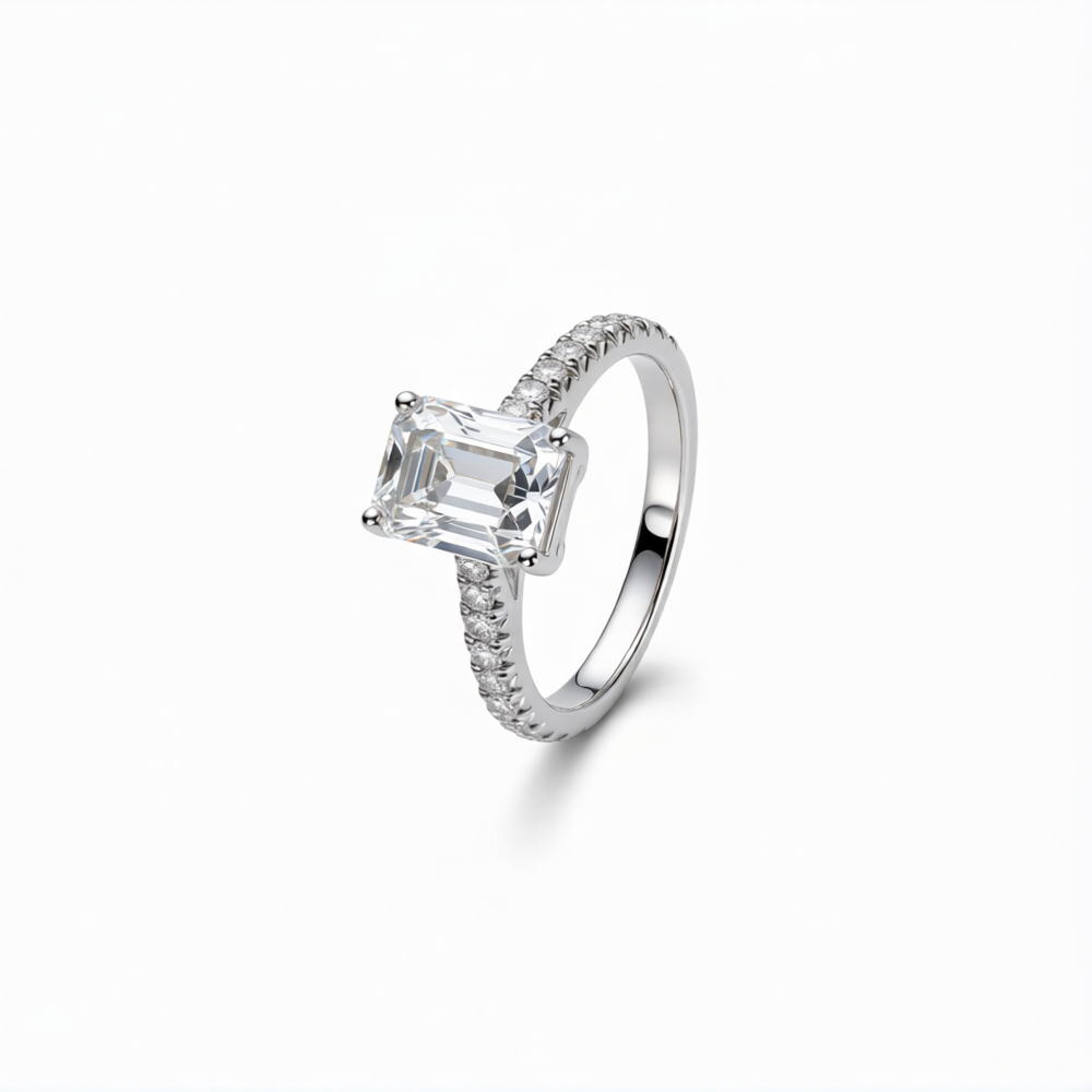 Emerald Cut Lab-Grown Diamond Ring in 18K Gold