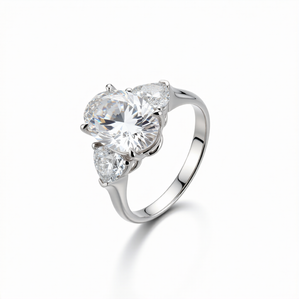 Oval & Heart Cut Three-Stone Lab-Grown Diamond Ring in 18K Gold
