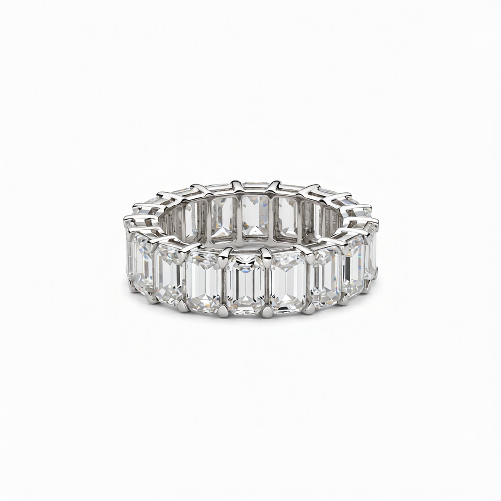 Emerald Cut Lab-Grown Diamond Eternity Band Ring in 18K Gold