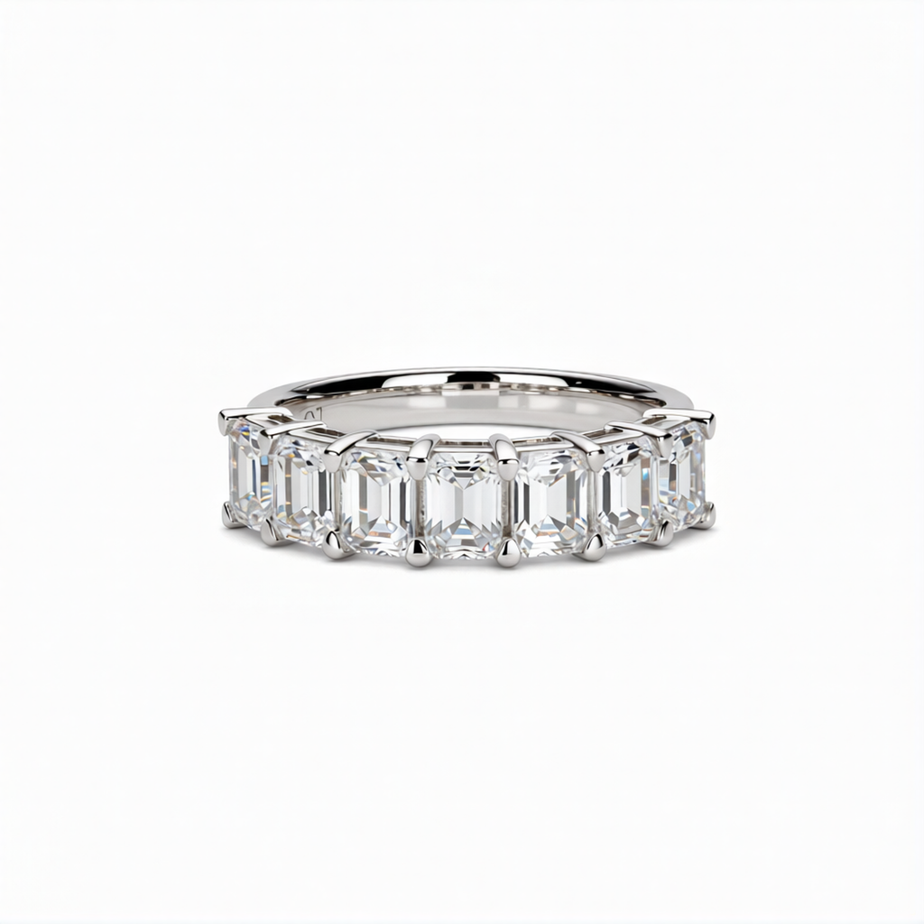 Emerald Cut Lab-Grown Diamond Half Band Ring in 18K Gold